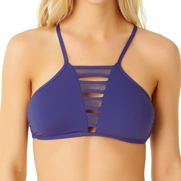New Cole of California High Neck Bikini Swim Top Size Small, Navy Blue, Wireless - Picture 1 of 7